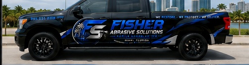 Branded Fisher Abrasive Solutions work truck