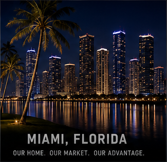 Miami skyline at night, Fisher Abrasive Solutions' home market